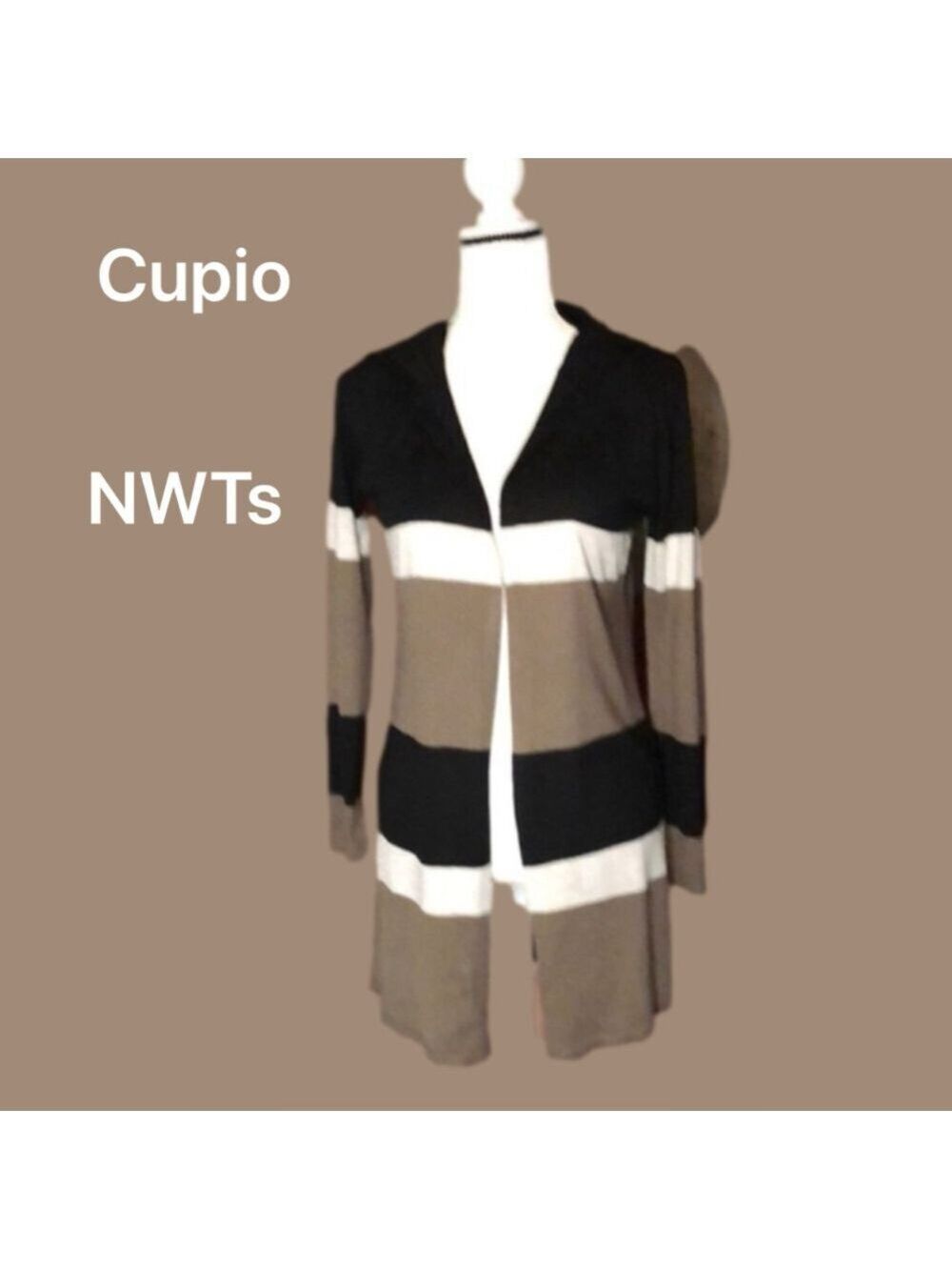 Black, Beige & Tan Cupio Hooded Cardigan NWTs (M) acrylic and cashmere blend. - Picture 8 of 9